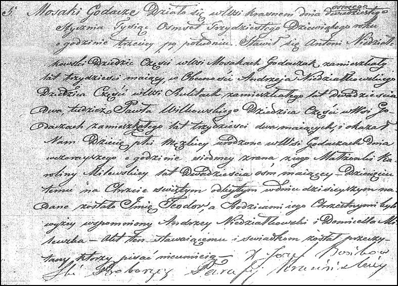Birth and Baptismal Record for Teodor Niedzialkowski