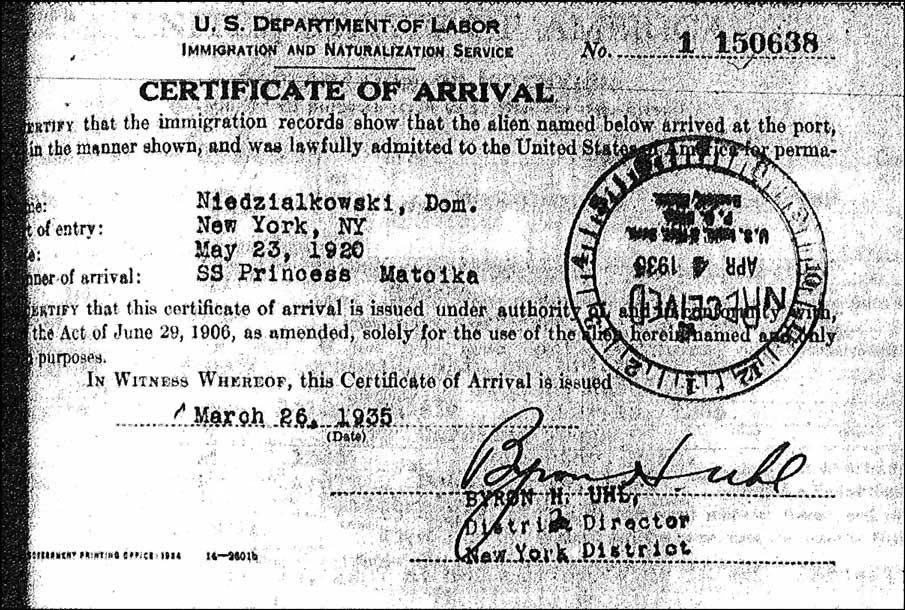 Certificate Of Arrival