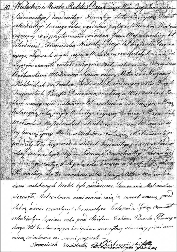 The Marriage Record of Aleksander Chodkowski and Katarzyna Mossakowski – 1843