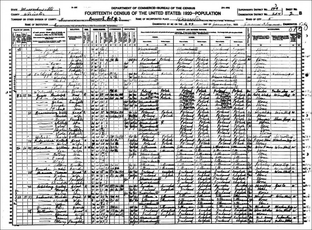 Kostanty Niedzialkowski in the 1920 US Federal Census