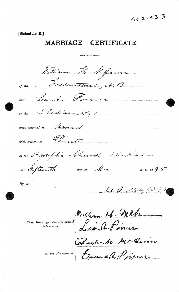 The Marriage Record of William McGinn and Lea Poirier
