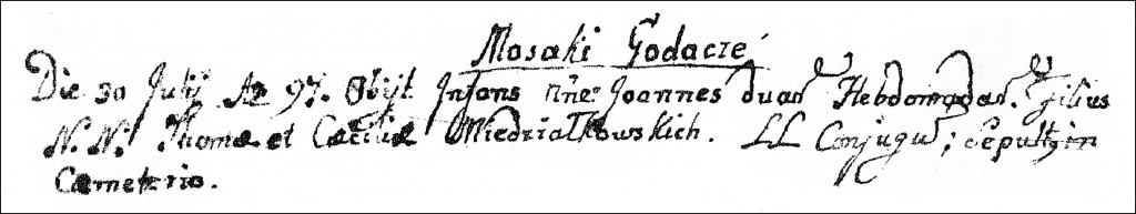 The Death and Burial Record of Jan Wojciech Niedziałkowski - 1797