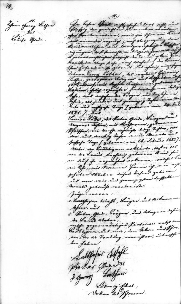 The Marriage Record of Johann Georg Lather and Louise Gade - 1858