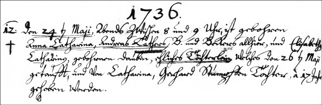 The Birth and Baptismal Record of Anna Catharina Lather - 1736