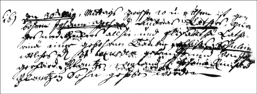 The Birth and Baptismal Record of Johann Gerhard Lather - 1737