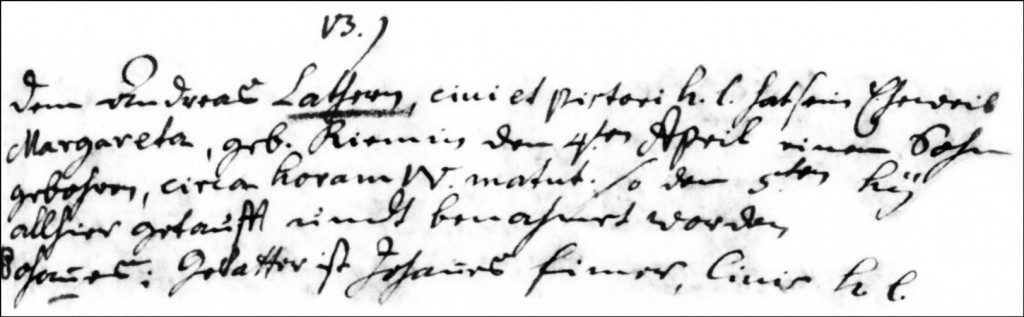 The Birth and Baptismal Record of Johannes Lather - 1745