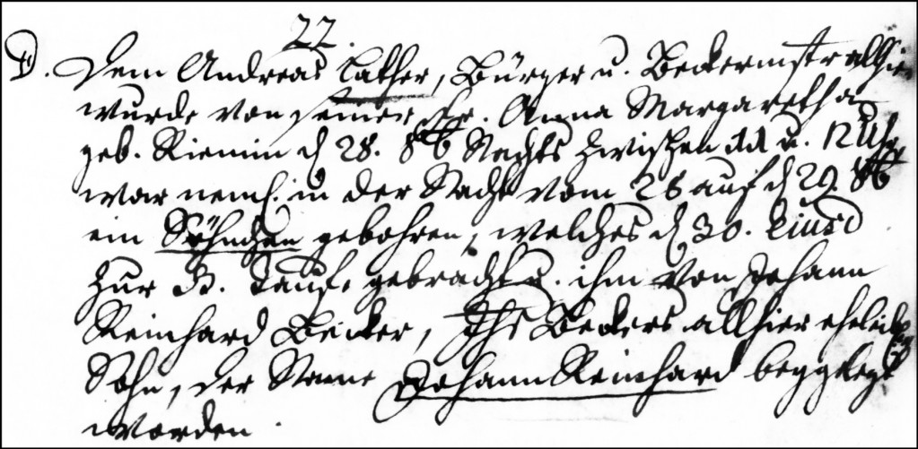 The Birth and Baptismal Record of Johann Reinhard Lather - 1750