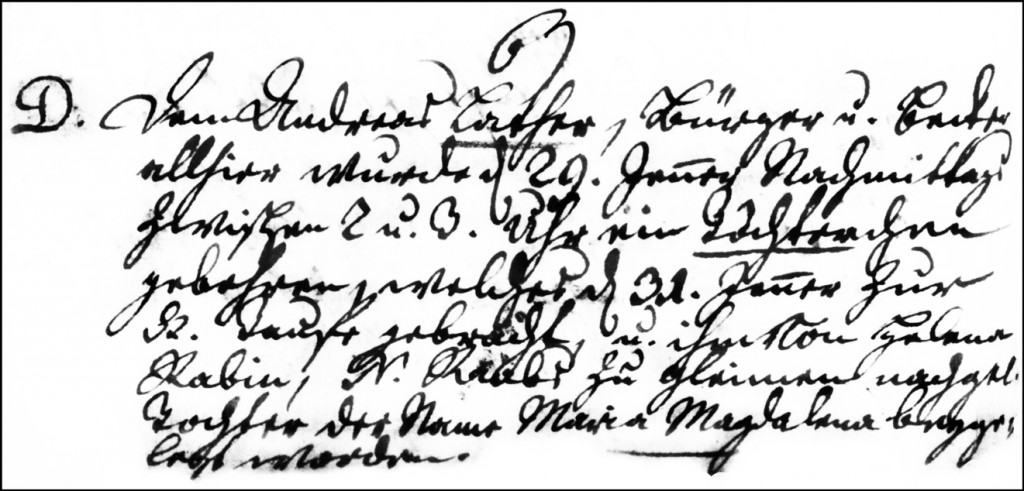 The Birth and Baptismal Record of Maria Magdalena Lather - 1749