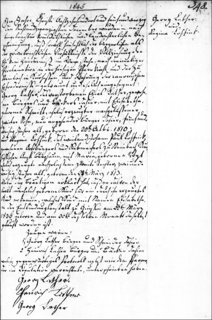 The Marriage Record of Georg Lather and Regina Lohfink - 1845