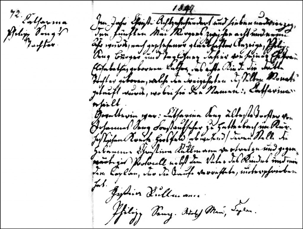 The Birth and Baptismal Record of Catharina Seng - 1847