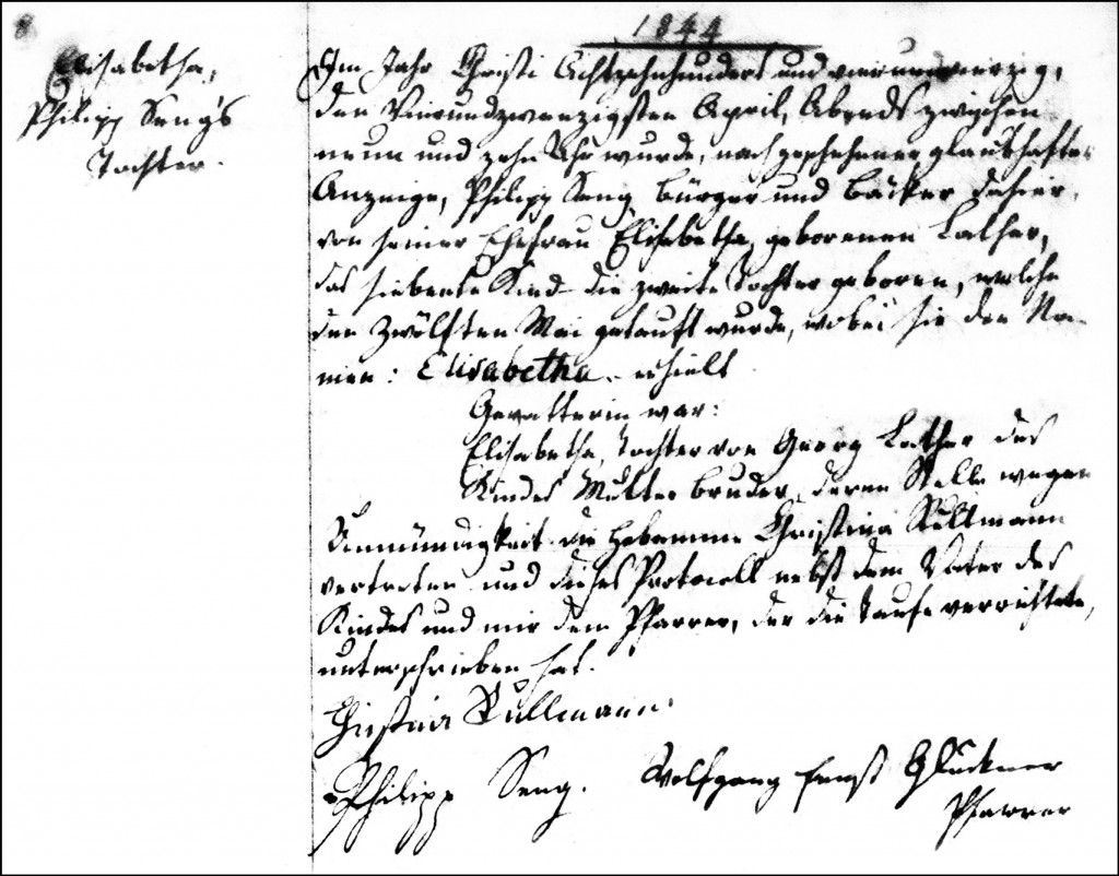The Birth and Baptismal Record of Elisabetha Seng - 1844