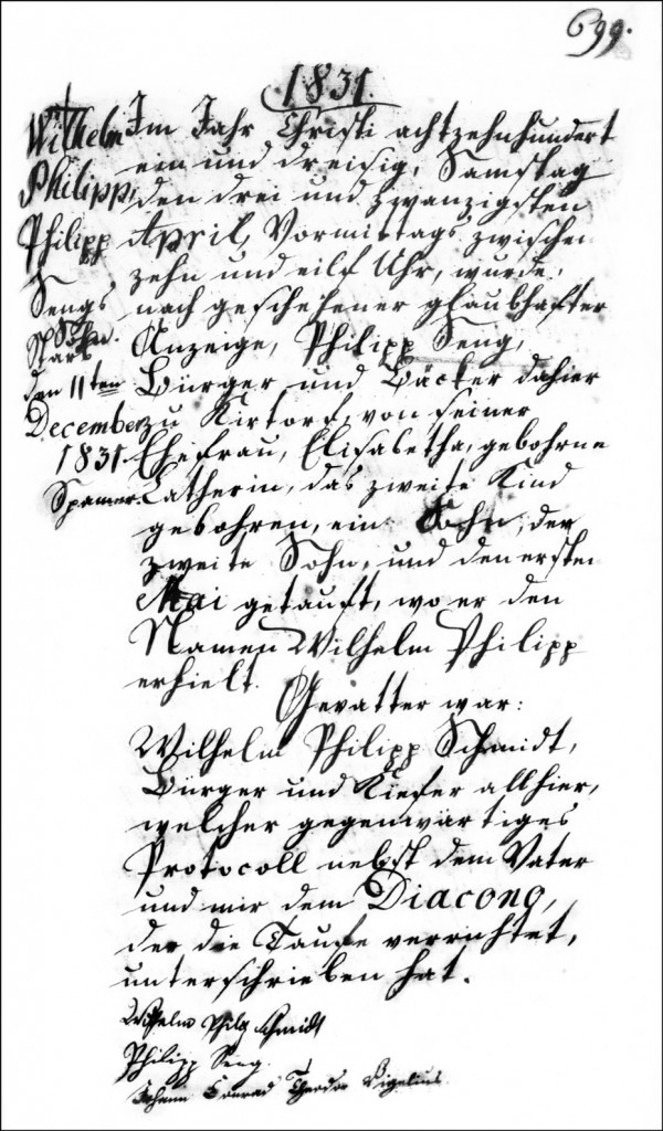 The Birth and Baptismal Record of Wilhelm Philipp Seng - 1831