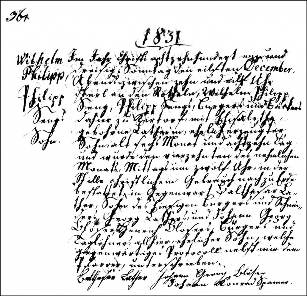 The Death and Burial Record of Wilhelm Philipp Seng - 1831
