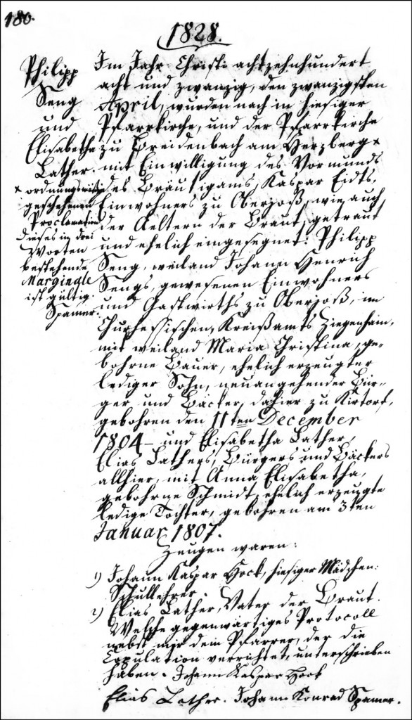 The Marriage Record of Philipp Seng and Elisabetha Lather - 1828