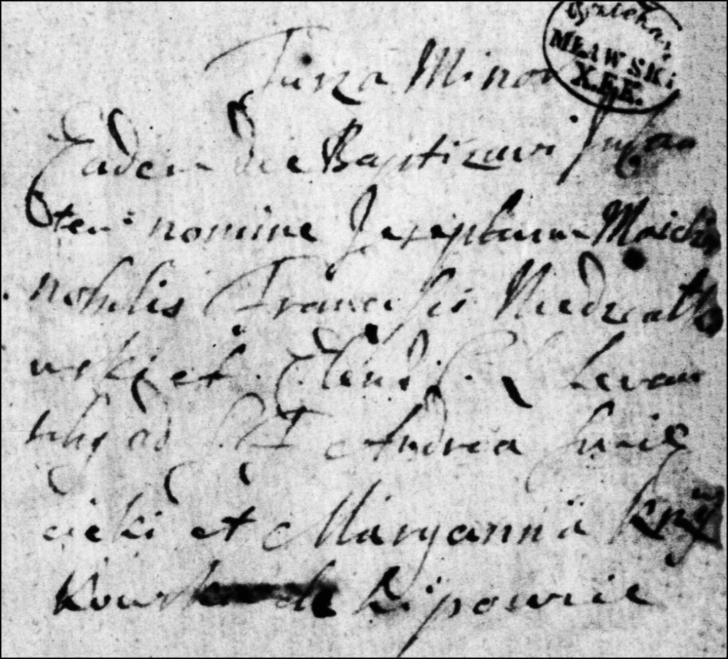 The Birth and Baptismal Record of Jozef Melchior Niedzialkowski - 1720
