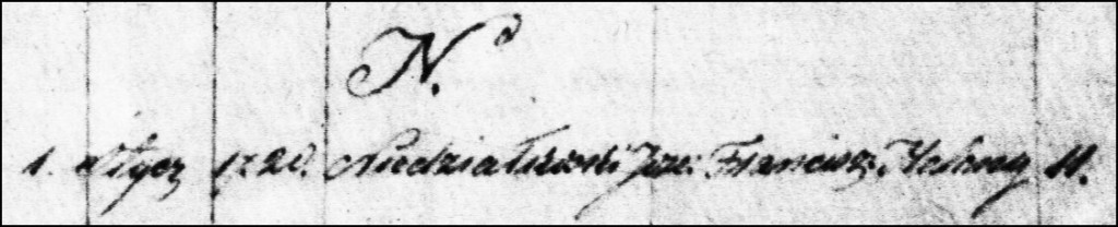 Birth Index Entry for Jozef Melchior Niedzialkowski - 1720