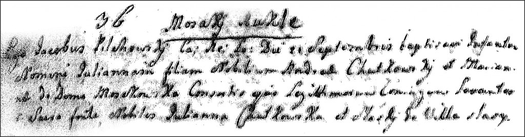 The Birth and Baptismal Record of Julianna Chodkowksa - 1758