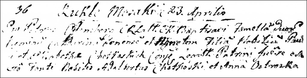 The Birth and Baptismal Record of Katarzyna Chodkowska - 1786