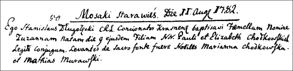 The Birth and Baptismal Record of Zuzanna Chodkowska - 1782