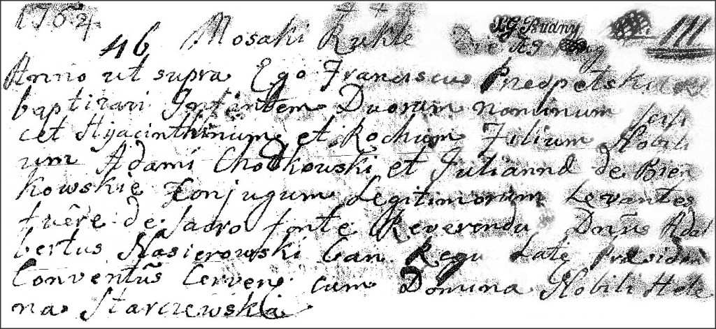 The Birth and Baptismal Record of Jacek Roch Chodkowski - 1764