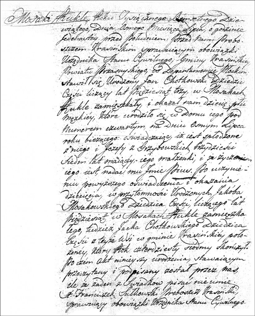 The Birth and Baptismal Record of Pius Chodkowski -1809
