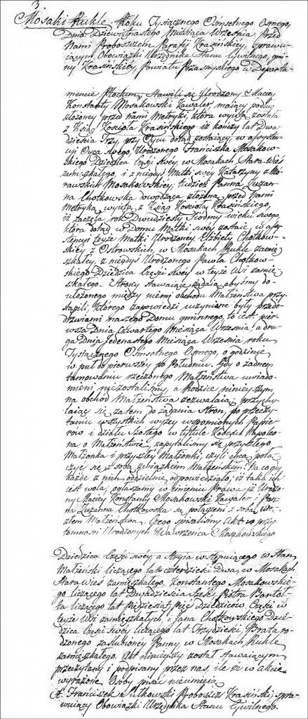 The Marriage Record of Maciej Konstanty Mossakowski and Zuzanna Chodkowska - 1808