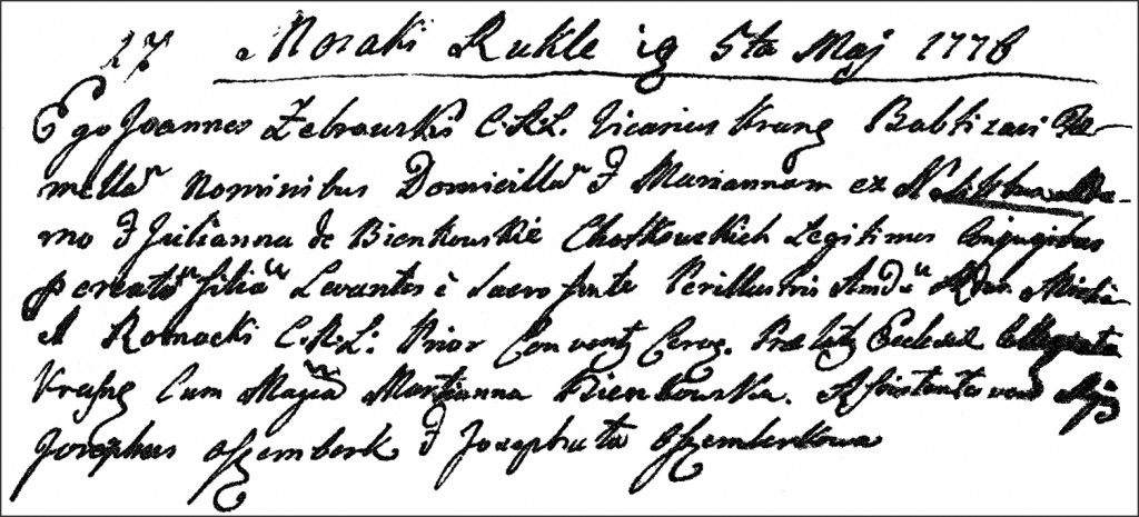 The Birth and Baptismal Record of Domicella Marianna Chodkowska - 1776