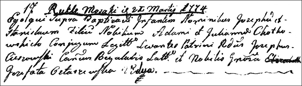 The Birth and Baptismal Record of Józef Stanisław Chodkowski - 1774