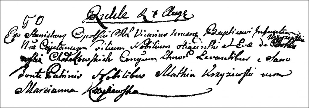 The Birth and Baptismal Record of Kajetan Chodkowski - 1796