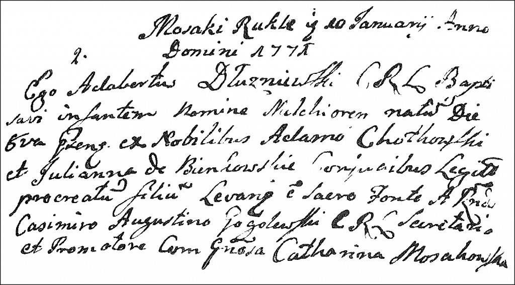 The Birth and Baptismal Record of Melchior Chodkowski - 1771