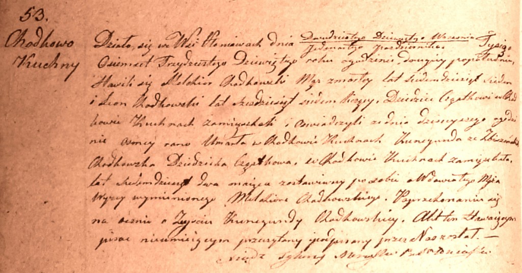 The Death and Burial Record of Kunegunda née Zbyszyńska Chodkowska - 1839