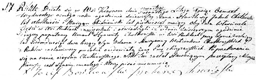 The Death and Burial Record of Jacek Roch Chodkowkski - 1838