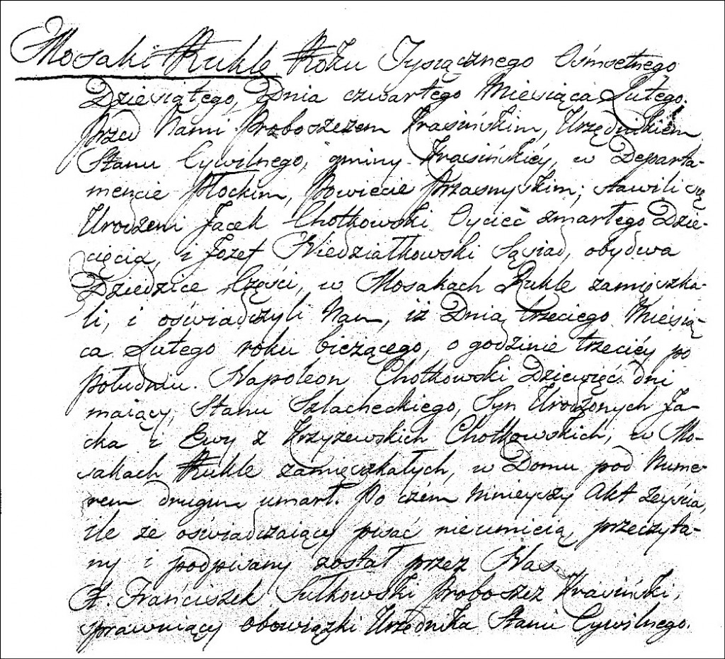 The Death and Burial Record of Napoleon Chodkowski - 1810