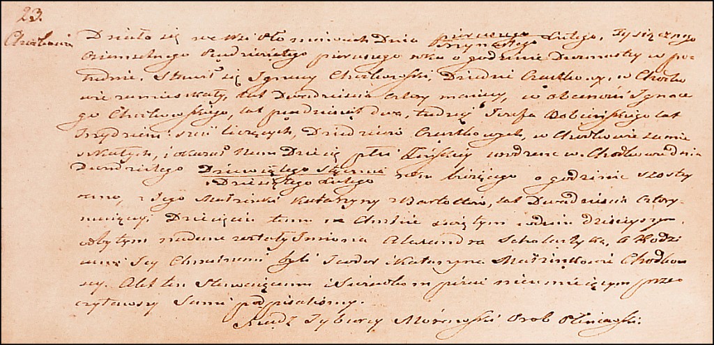 The Birth and Baptismal Record of Aleksandra Scholastyka Chodkowska - 1851