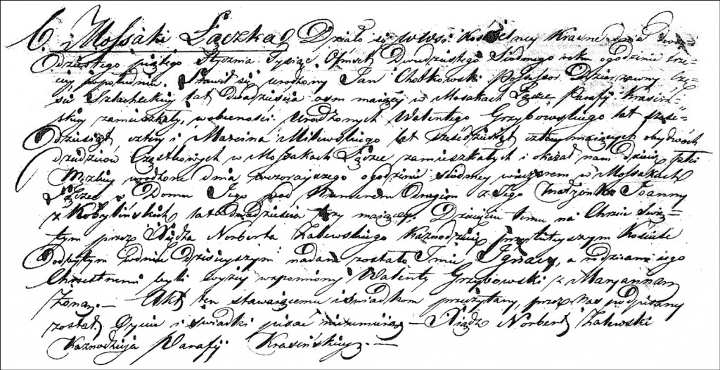 The Birth and Baptismal Record of Ignacy Chodkowski - 1827