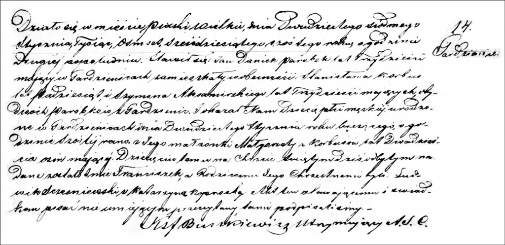 The Birth and Baptismal Record of Franciszek Dańko - 1866