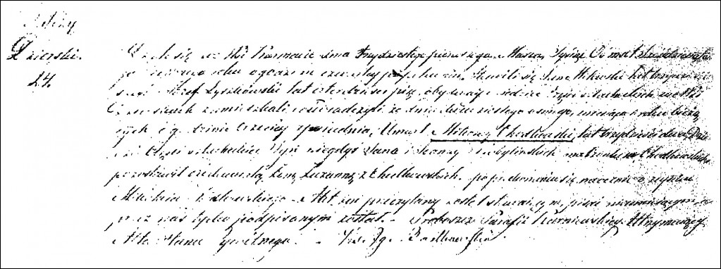The Death and Burial Record of Mikołaj Andrzej Chodkowski - 1867
