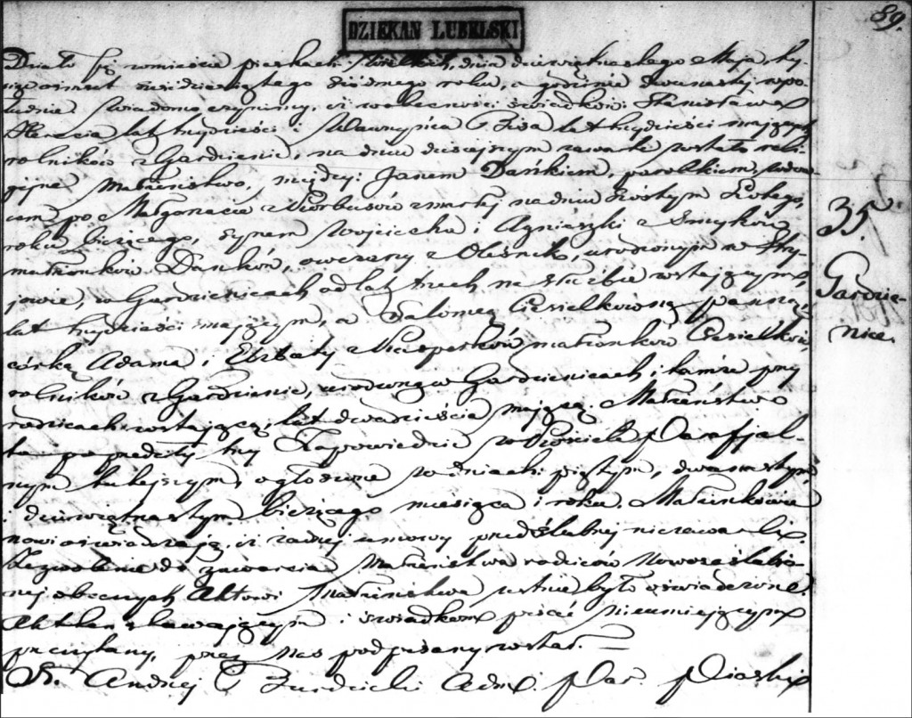 The Marriage Record of Jan Dańko and Salomea Ciesielka - 1867