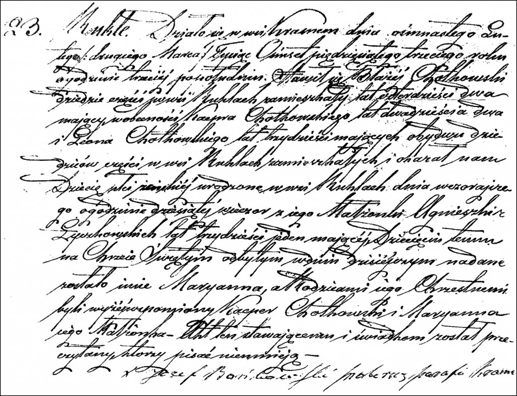 The Birth and Baptismal Record of Marianna Chodkowska - 1853