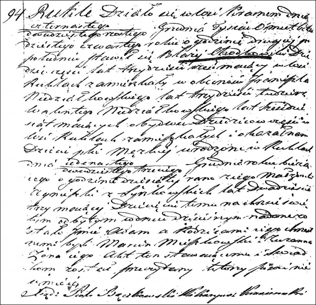 The Birth and Baptismal Record of Adam Chodkowski - 1844