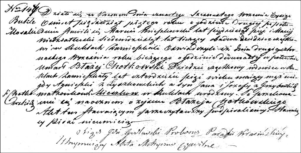 The Death and Burial Record of Błażej Chodkowski - 1855