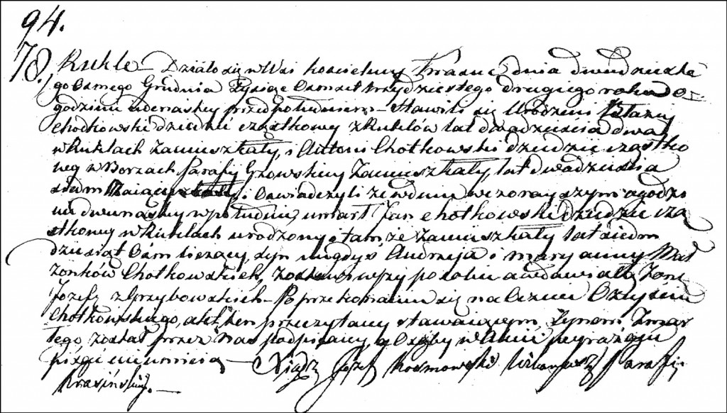 The Death and Burial Record of Jan Chodkowski - 1832