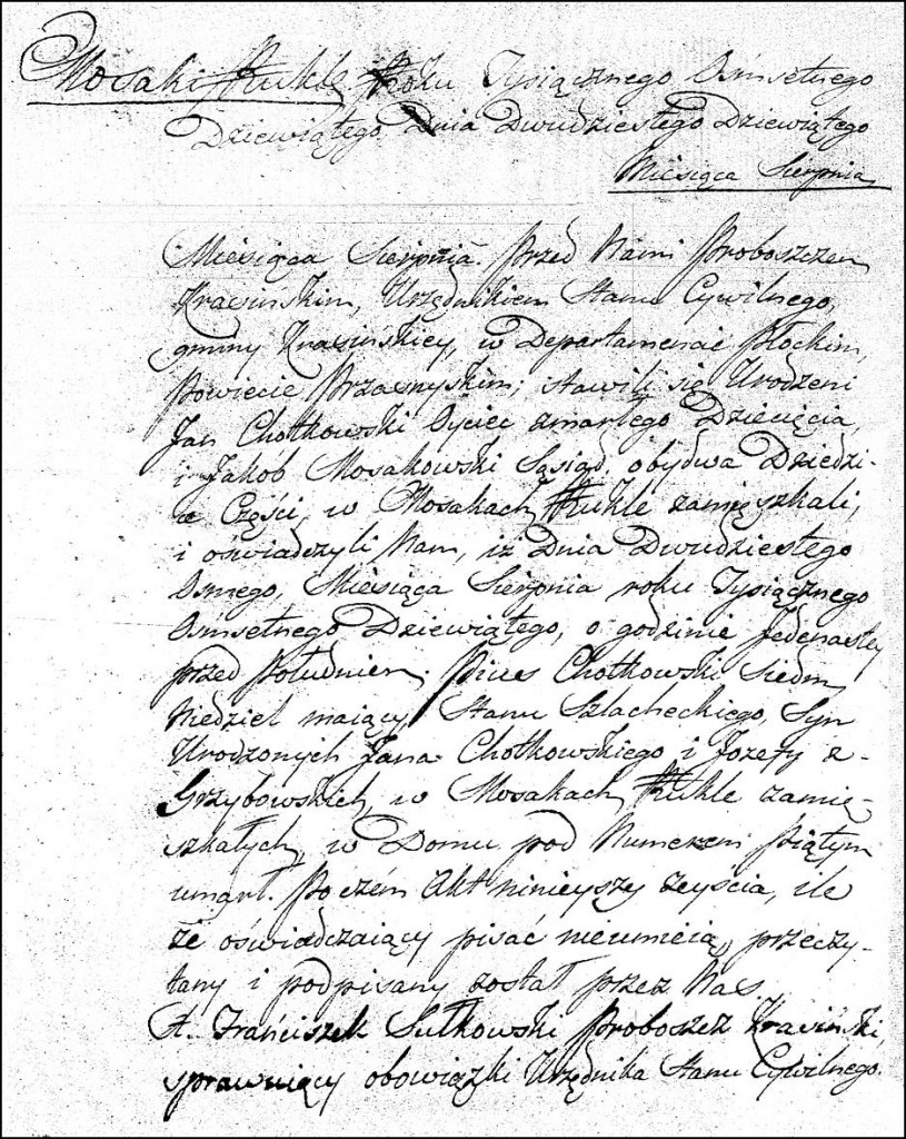 The Death and Burial Record of Pius Chodkowski - 1809