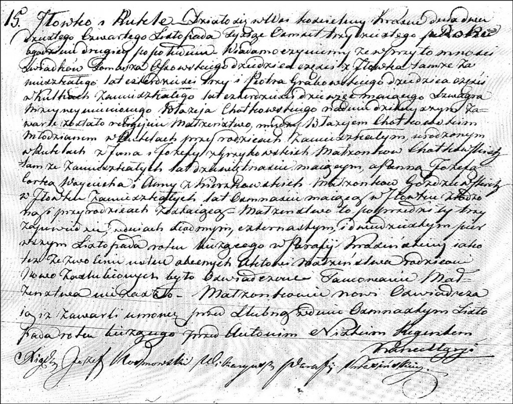 The Marriage Record of Błażej Chodkowski and Józefa Gożdziewska - 1830