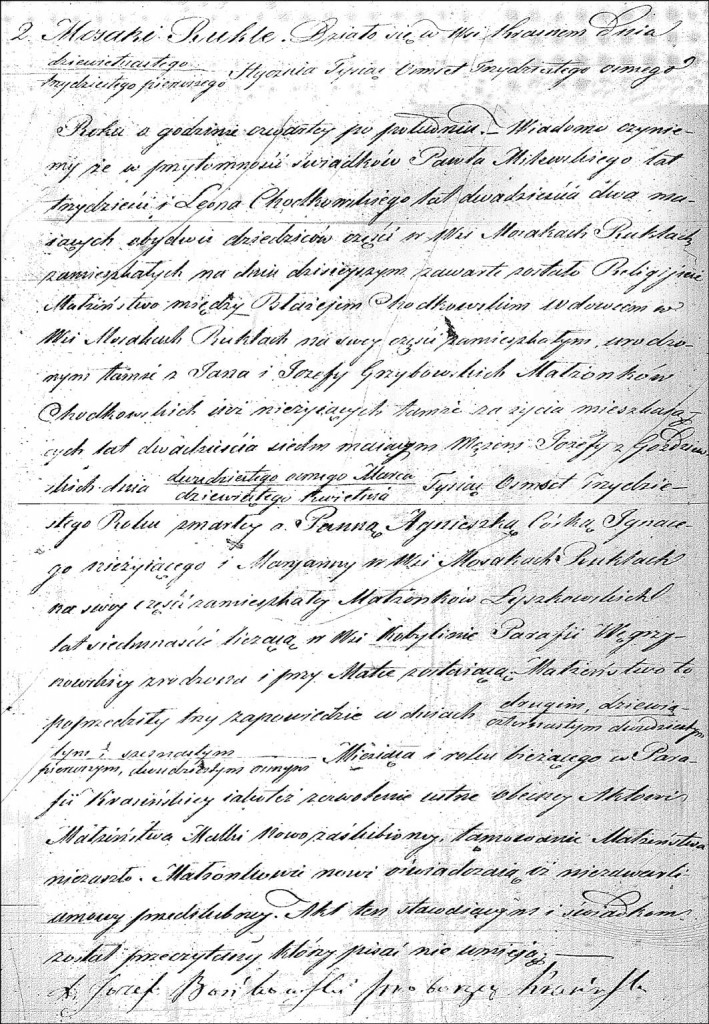 The Marriage Record of Błażej Chodkowski and Agnieszka Łyszkowska - 1838
