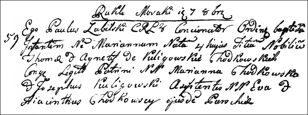The Birth and Baptismal Record of Marianna Chodkowska - 1792