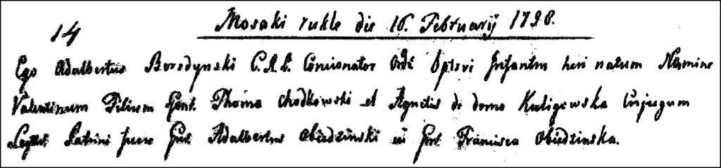 The Birth and Baptismal Record of Walenty Chodkowski - 1798