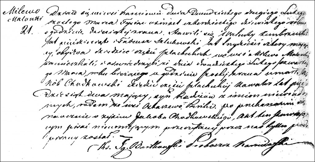 The Death and Burial Record of Jakub Chodkowski - 1849