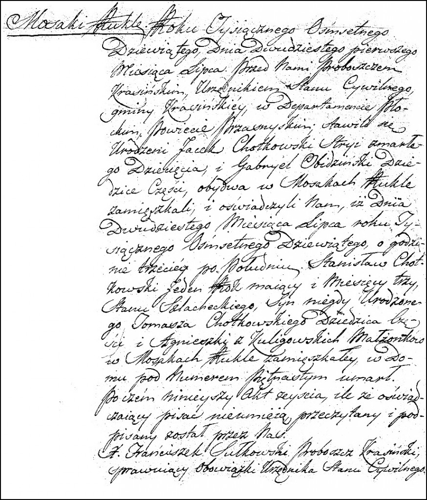 The Death and Burial Record of Stanisław Chodkowski - 1808