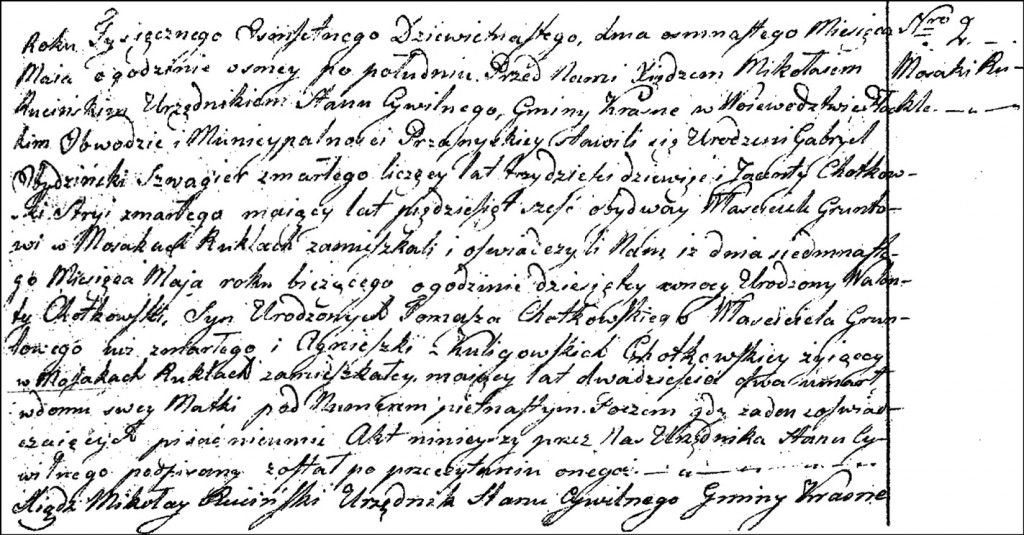 The Death and Burial Record of Walenty Chodkowski - 1819